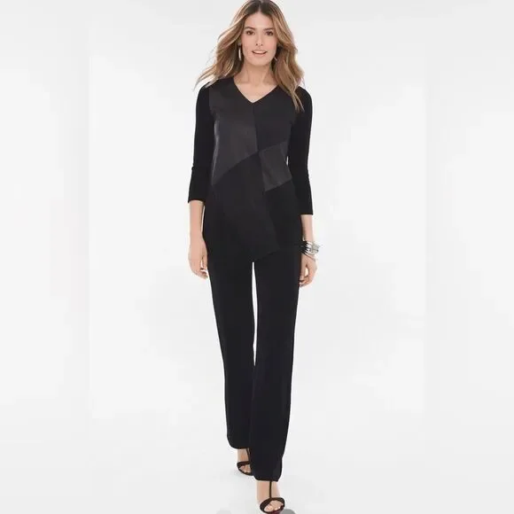 NWT Chico’s Travelers Collection Mixed Media Top size 2 (US 12-14) - Picture 2 of 8